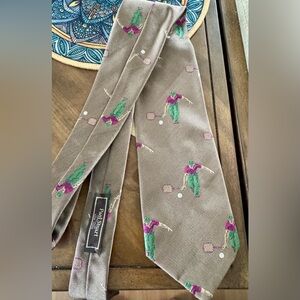 Paul Stuart Beige Tie with Vibrant Green and Purple Design